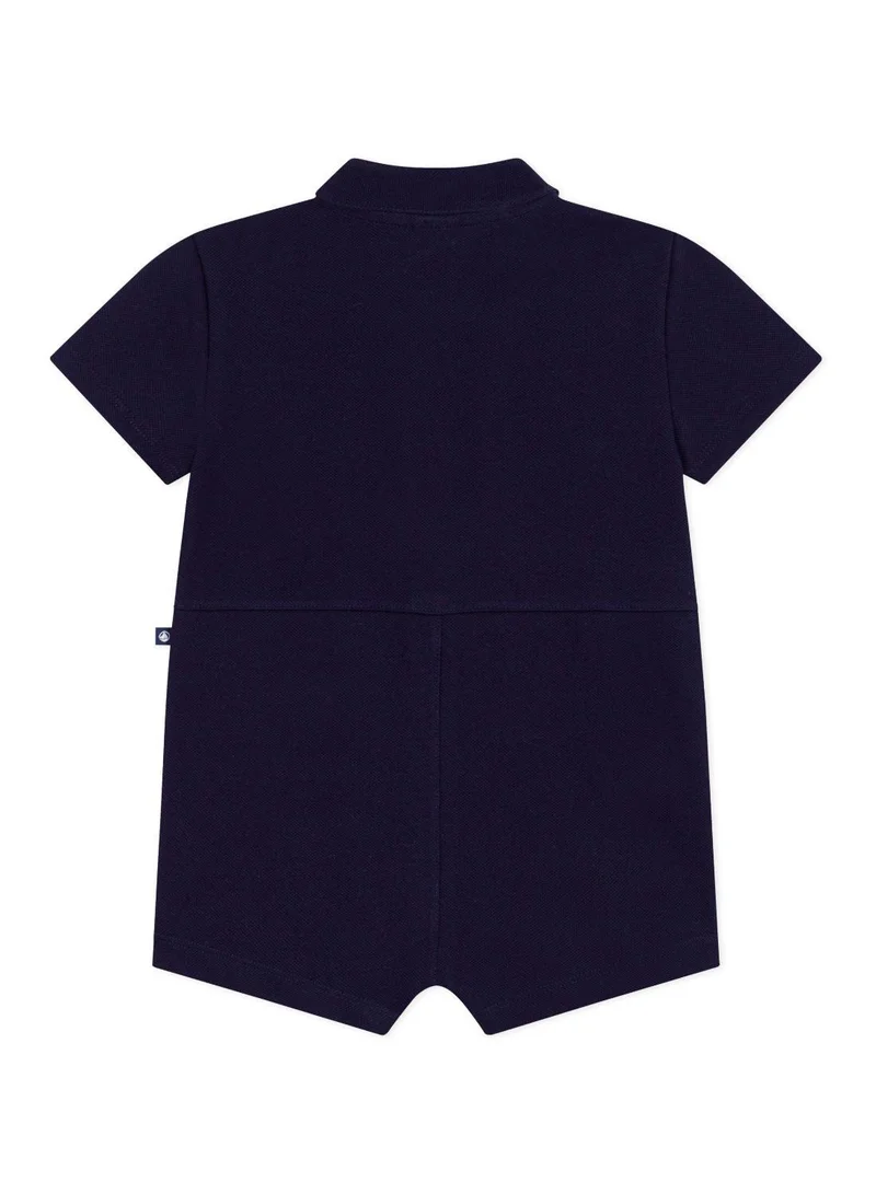 Petit Bateau Babies' short plain cotton jumpsuit with a polo collar